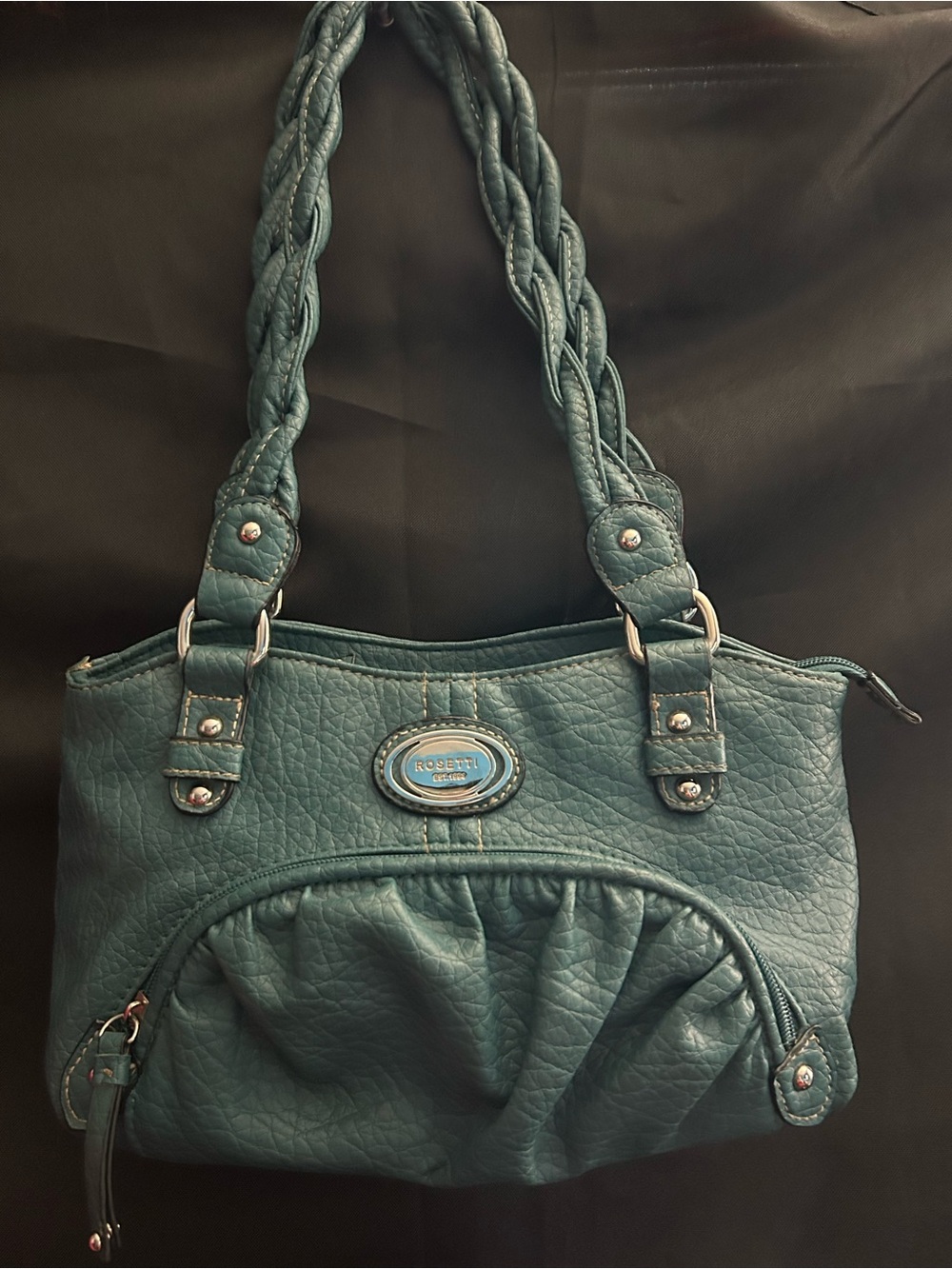 Rosetti Teal-Blue Braided Strap Shoulder Hand Bag